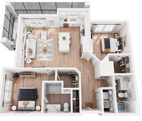 Floor plan for 2 beds, 2 baths, 1110 sqft